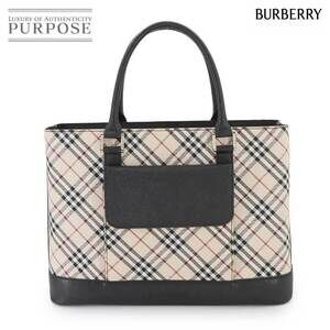 Burberry Nova Check Tote Bag Beige Tan Canvas Leather Black